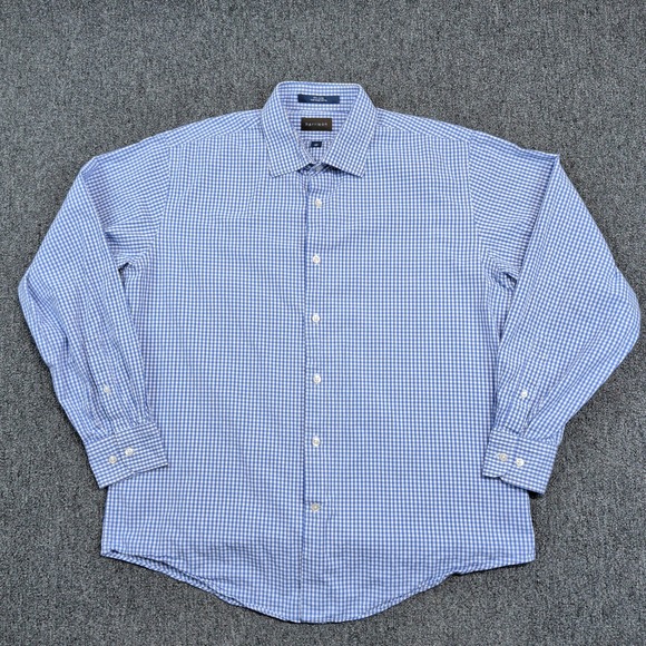 Harrison Classic Gingham Button Down Shirt 17 35 Blue White Cotton Business XL — photo 2